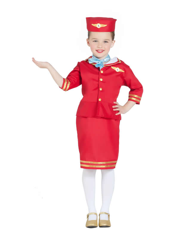 disfraz de azafata de vuelo roja niña
