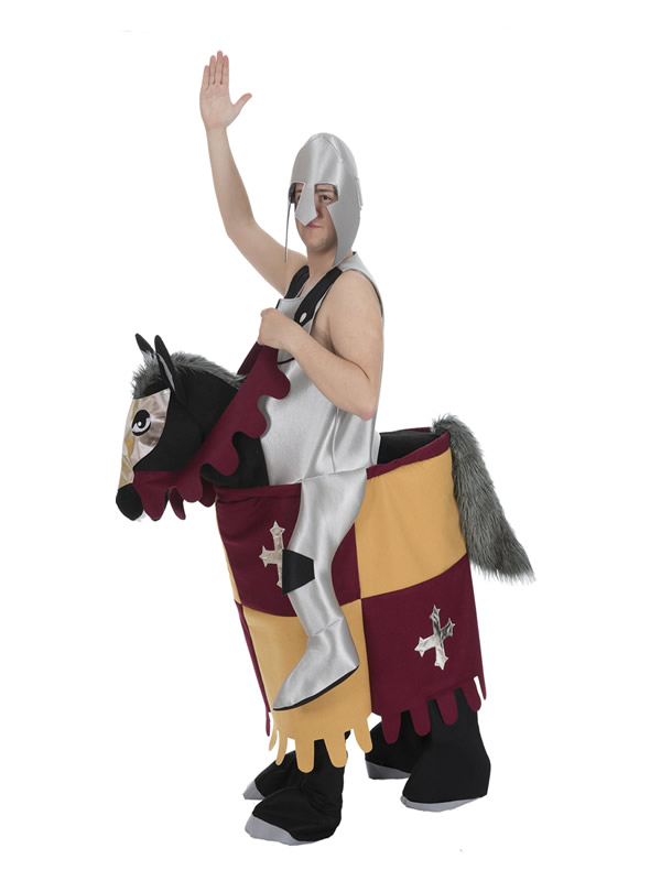 lona Están deprimidos discordia disfraz de caballero medieval sobre caballo a hombros adulto