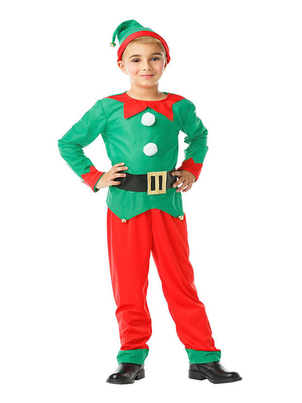 disfraz de elfo verde rojo niño