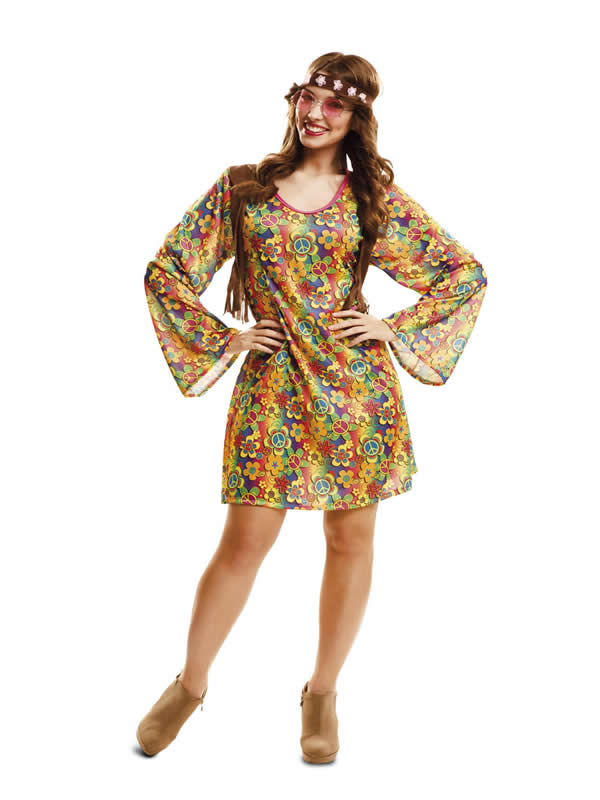 disfraz de hippie floreada mujer