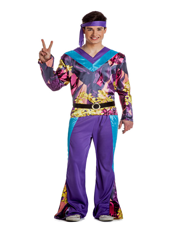 disfraz de hippie morado hombre