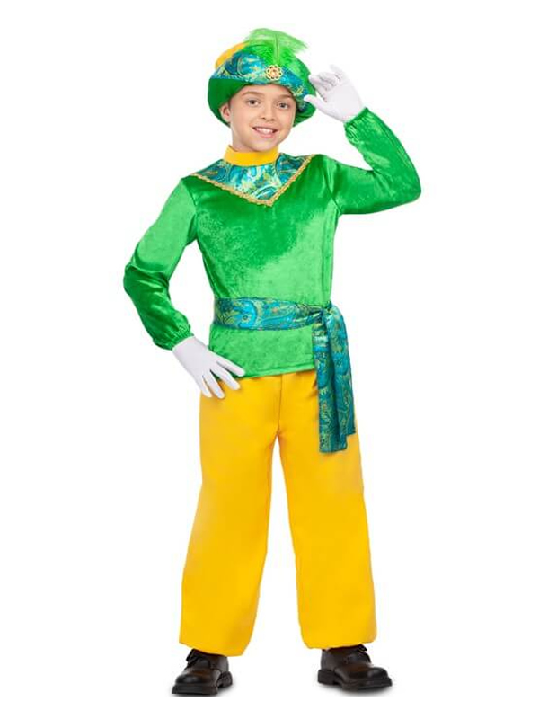 disfraz de paje real verde y amarillo niño