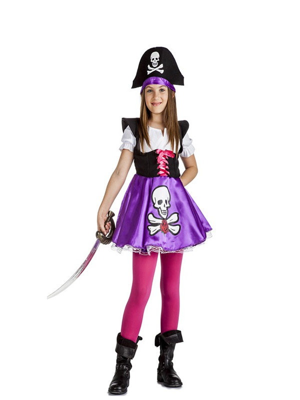 disfraz de pirata lila calavera niña