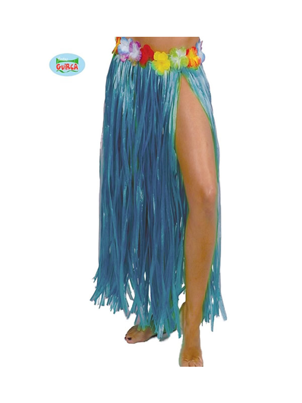 falda de hawaiana flores 75 cms azul