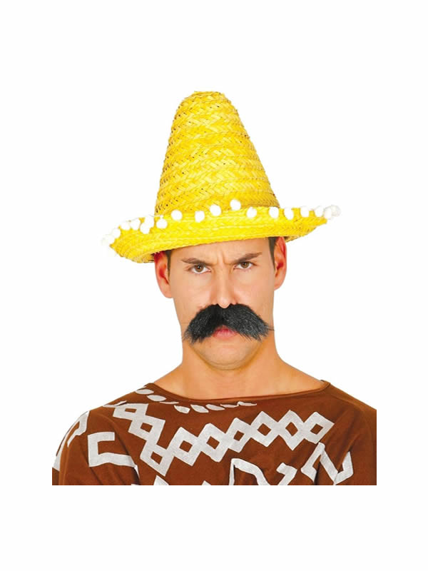 sombrero de mexicano 33 cms con borlas amarillo