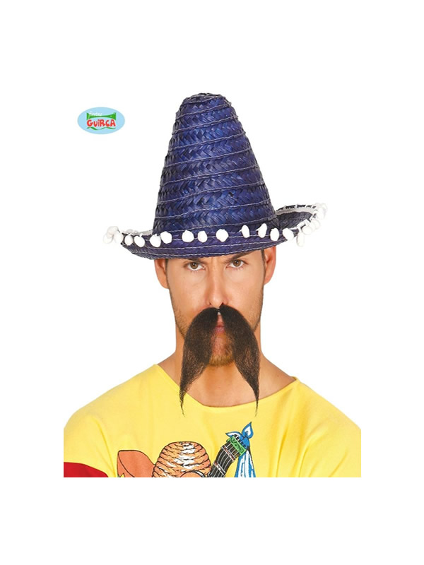sombrero mexicano paja azul 33 cms