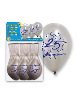 bolsa de 8 globos plata 25 aniversario