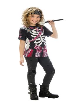 camiseta disfraz esqueleto rockstar niña