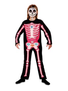 disfraz de esqueleto dia de los muertos rosa niña