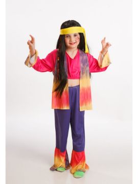 disfraz de hippie con chaleco colorido niña