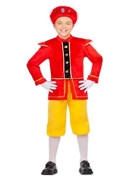 disfraz de paje real amarillo y rojo para niño