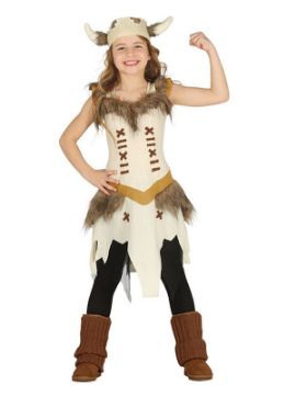 disfraz de vikinga con cuernos para niña