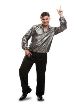 disfraz o camisa disco plateada para hombre