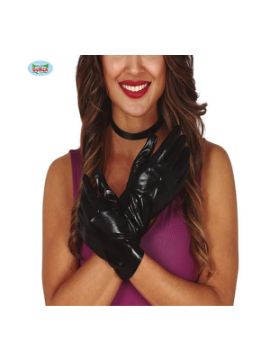 guantes cortos metalizados negros 22 cms