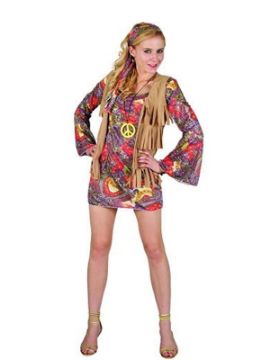 disfraz de hippie con chaleco de mujer