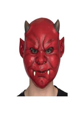 mascara de demonio rojo con colmillos