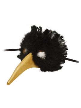 mascara veneciana de plumas con pico dorado