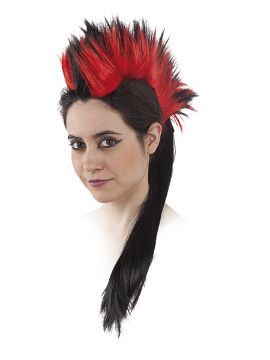 peluca cresta con diadema negra y roja