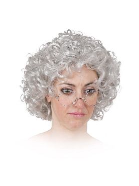 peluca de abuela anciana gris rizada