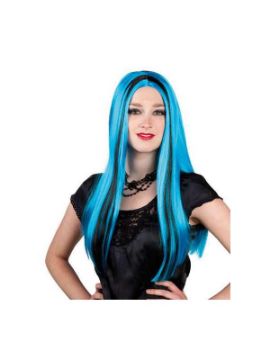 peluca de bruja azul con mechon larga