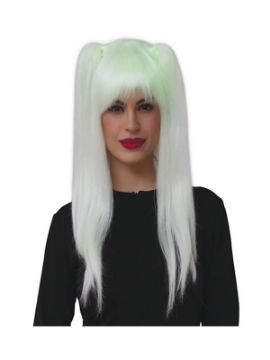peluca fluorescente con coletas lisa
