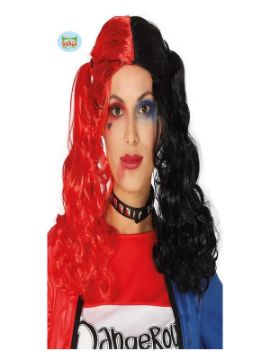 peluca harley quinn con coletas roja y negra