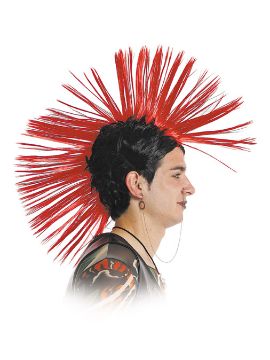 peluca punky cresta con puntas rojas