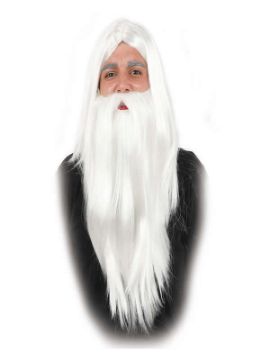 peluca y barba larga blanca de mago