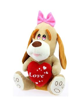 peluche de perrita lazos con corazon 27 cms