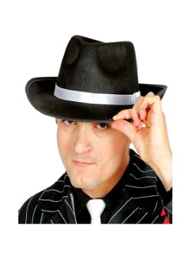 sombrero ganster negro con cinta blanca