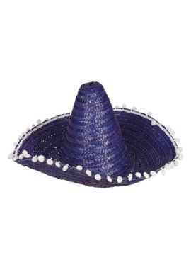 sombrero mexicano paja azul 50 cms